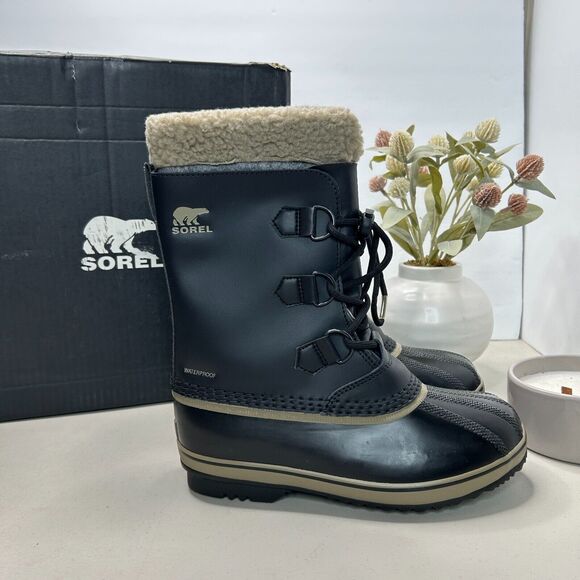 Sorel Yoot Pac TP Waterproof Boot Nylon Sherpa Black NY1963-013 Youth 5 Tried On - Picture 1 of 10